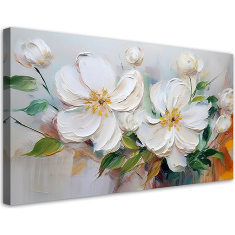 Tableau déco Fleurs blanches matelassées comme peintes 80x40 (1/5)