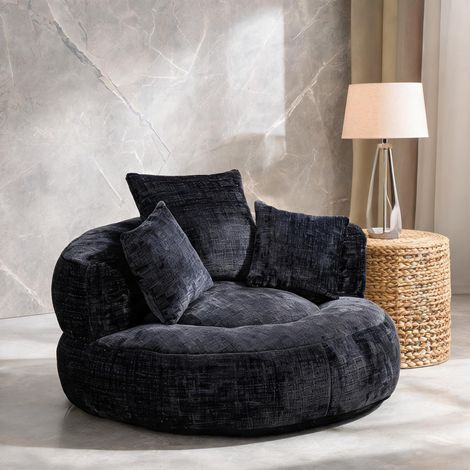 Pouf-poire avec dossier haut en chenille noir 108 cm pour adulte (1/5)
