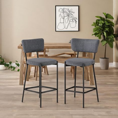 Tabourets de bar gris rembourrés en polyester lot de 2 (1/5)