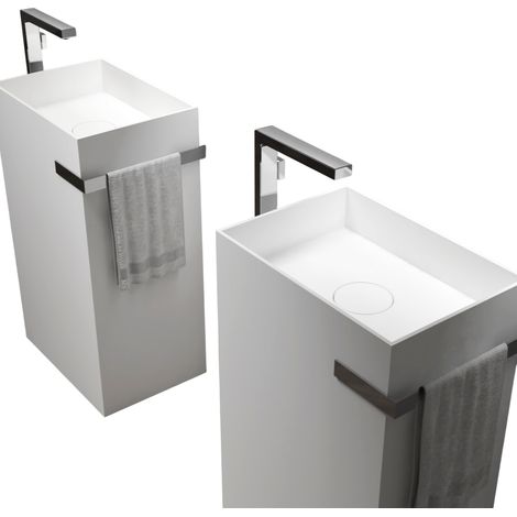 BERNSTEIN - Vasque totem avec porte-serviettes intégré - TWZ312 en fonte minérale - 50x35x85cm - Blanc mat