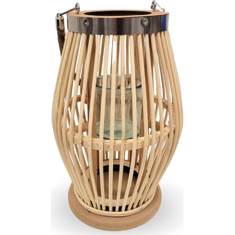 Große Holzlaterne für die Terrasse, Bambuslaterne, Kerzenständer, Boho Garten