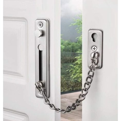 Serrure de porte à chaîne de sécurité, loquet de porte robuste avec fermoir à ressort, serrure à chaîne en acier inoxydable pour portes intérieures (argent) (1/4)