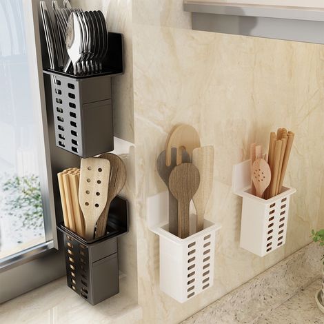 Support Pour Ustensiles - Support Mural Pour Séchage D'Ustensiles De Cuisine - Organiseur Pour Fourchettes Couteaux Cuillères Baguettes - 15,8 x 7,8 x 7 cm - 1 Pièce (1/5)