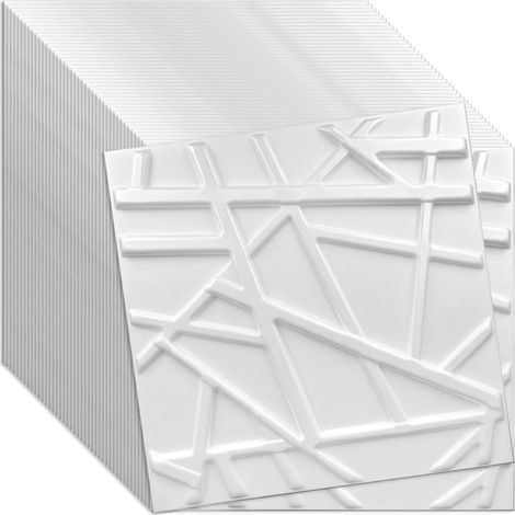 Panneau mural et plafond 3D blanc en polystyrène 50x50 cm – décoration élégante, montage facile, lot de 40 pièces (10 m²)