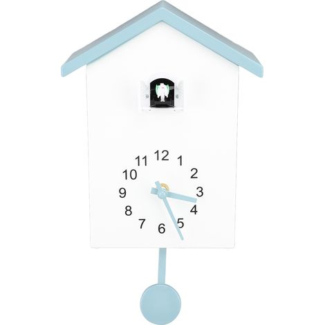 Bird House Wall Clock Bird Voice Call Stylish Decorative Pendulum Wall Clock for Office Bedroom Living Room Blue Gray Roof (1/5)