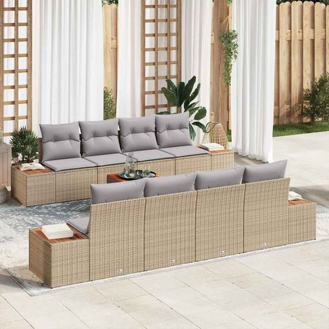 Garten-Sofa-Set 9 Stk. Beige Poly Rattan vidaXL (1/5)