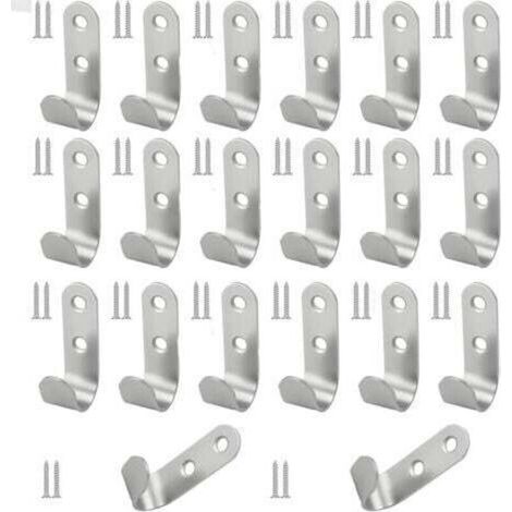20 Pièces Crochets à 2 Trous en Acier Inoxydable J avec Vis, 45x15 mm Crochets Métalliques Étanches pour Bâche, Argent Lourds Crochet pour Bache pour Remorque, pour Garage, Camping, Jardin (1/4)