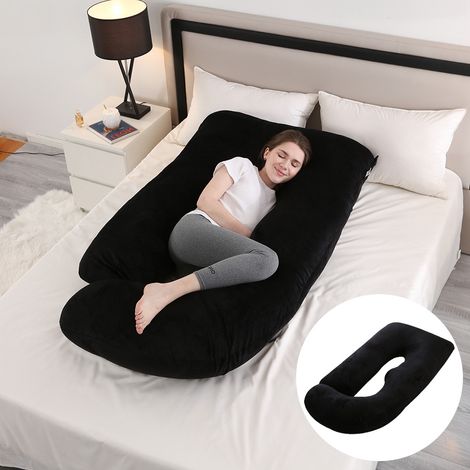 Coussin de grossesse amovible avec soutien lombaire et coussin latéral, coussin d'allaitement 65 x 90 x 175 cm (noir)-AquaForge (1/4)