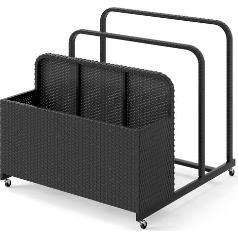 Cesto portaoggetti per piscina con ruote, rattan PE, 2 scomparti