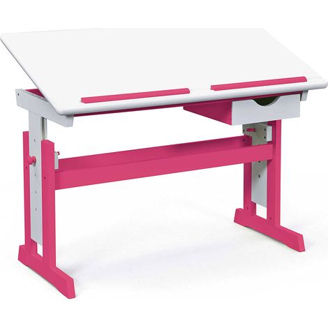 Pijii bureau 1 tiroir, réglable blanc, rose. (1/2)