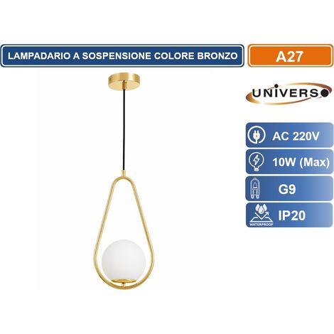 UNIVERSO A27 LAMPADARIO A SOSPENSIONE DESIGN A GOCCIA COLORE ORO CON SFERA OPALINA ATTACCO G9 CONTEMPORANEO (1/4)