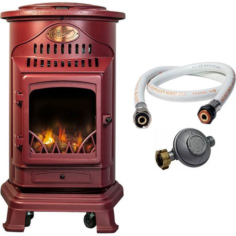 Universal – Poêle à gaz 3,4 kW rouge – Construction en fonte – 2 niveaux de chauffe – Compatible butane – Installation rapide en 5 minutes (1/5)