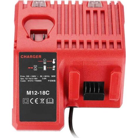 Chargeur pour batterie lithium Milwaukee 12V-18V - Compatible M12-18C M18 - Prise US - Remplacement original (1/4)