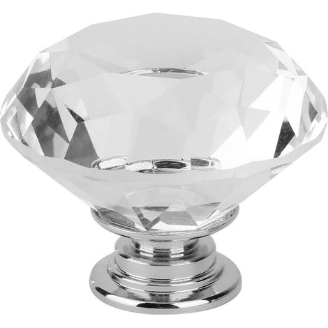 1 bouton de tiroir/poignée de placard en verre cristal en forme de diamant (701 A-40 transparent)