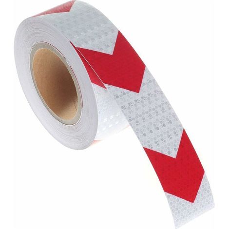 Ruban avertissement réfléchissant KZQ 25m×5cm, haute visibilité/intensité, flèche rouge/blanche, pour signalisation (1/5)