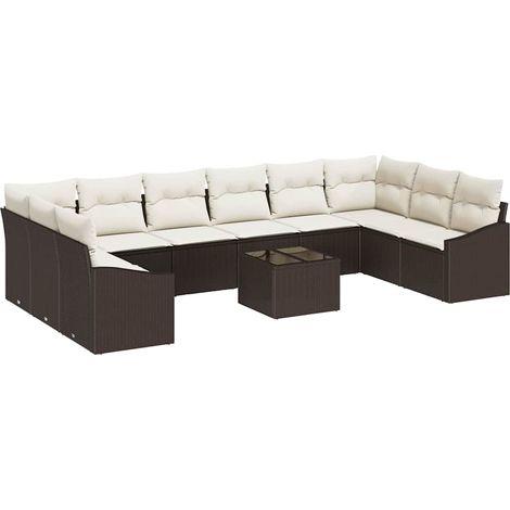 Garden Sofa Set with Storage Brown and Cream Poly Rattan vidaXL