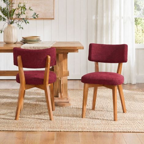 Juego de 2 sillas de comedor de madera y lino burdeos 54,5 x 47 x 77 cm HAVRYA (1/5)