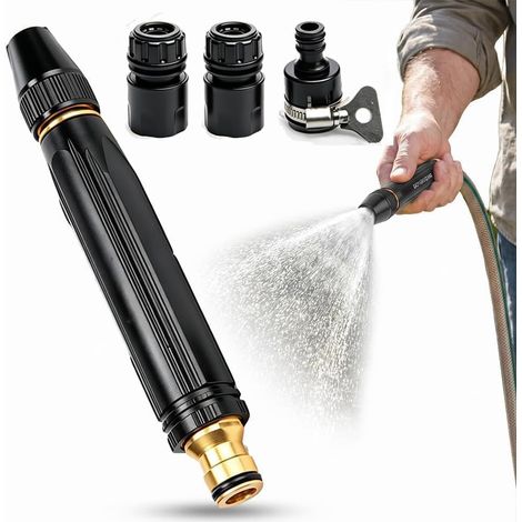 Lance Haute Pression pour Tuyau d'Arrosage, Buse Haute Pression Jet Puissant, Pistolet Arrosage Haute Pression avec Adaptateurs Universels pour Jardin Nettoyage