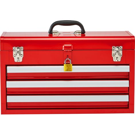 Mophorn Boîte à outils en métal , 20,5 pouces, portable avec 3 tiroirs, doublures en EVA, verrouillage et revêtement en poudre, pour outils et accessoires, rouge