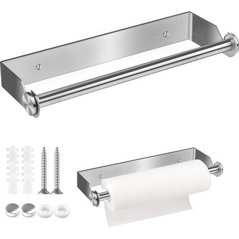 Porte-rouleau d'essuie-tout mural, 28 cm, en acier inoxydable, avec vis, pour cuisine, armoire, salon, salle de bain, argenté (1/5)