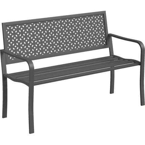 Panca da giardino in metallo per 2 persone, acciaio grigio scuro, 127 x 61 x 85 cm, HOMVRA (1/5)