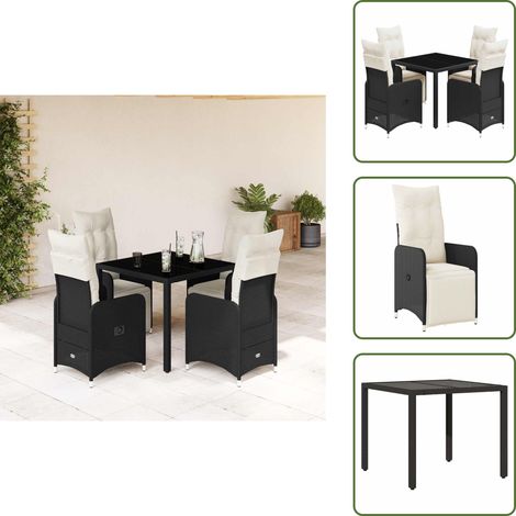 5-tlg. Garten-Bistro-Set mit Kissen Schwarz Poly Rattan - Bistro Set - Bistro Sets - Bistroset - Garten Bistro Set (1/5)