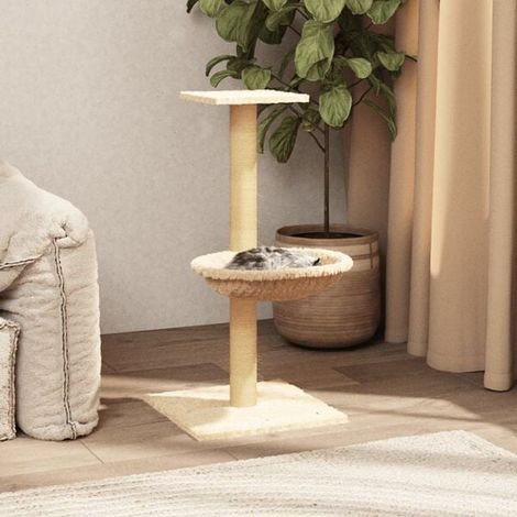 Arbre à chat avec poteaux en sisal, couleur crème, 74 cm