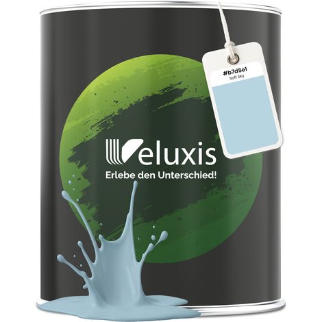 Wandfarbe Blau Hellblau Hellgrau Matt Innenfarbe – Deckkraft Klasse 1, VOC-frei, Ohne Grundierung, Tropfarm – Wohnzimmer & Schlafzimmer – 2,5L – Veluxis (Soft Sky)