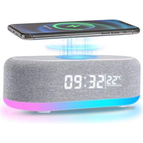 Réveil numérique multifonction pour table de chevet – Chargeur sans fil, haut-parleur Bluetooth, écran rétroéclairé et mesure de la température (1/5)