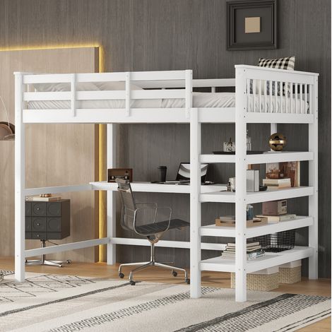Letto a soppalco per bambini 140x200 cm in legno bianco salvaspazio FloraGrace (1/5)