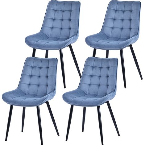 Chaises salle à manger bleu velours 53x88 cm set de 4 HOMAVO (1/5)