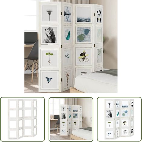 The Living Store Cloison de séparation 4 panneaux blanc bois de paulownia massif - Séparateur De Pièce - Écran D'intimité - Cloison Pliable - Décoration Murale - Meuble Salle À Manger (1/5)
