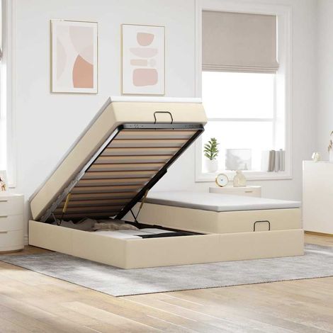 Ottoman-Bett mit Matratzen Creme 200x200 cm Stoff (1/5)
