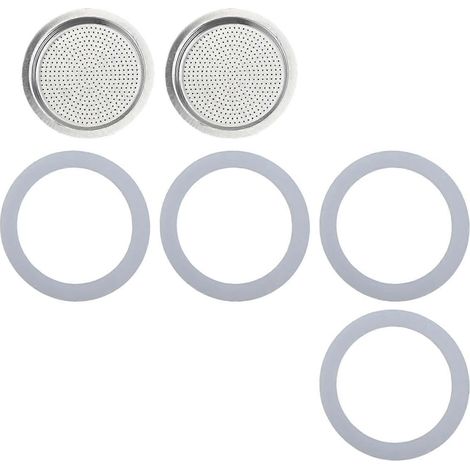 Filtre et joint silicone cafetière italienne maille inox, anneaux caoutchouc pièces rechange pour cafetière 3/6/9 tasses (1/5)