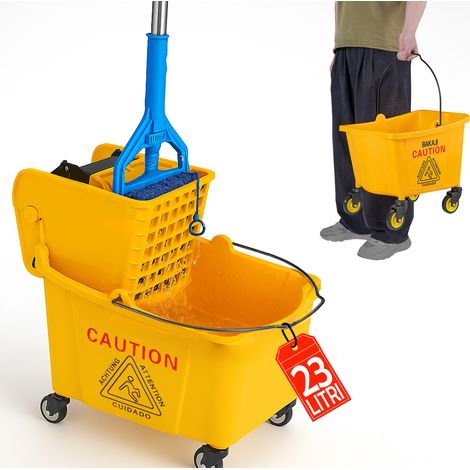 Carrello Pulizie Professionale Secchio Lavapavimenti 23 Lt per Mocio con Ruote
