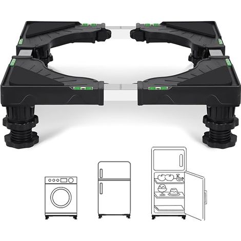 Washing Machine Stand with 4 Padded Lockable Feet, Adjustable Width 40-62 cm and Height 10-12.5 cm, Washing Machine Base Load 200 kg, Fridge Bases and Dryer, Black (1/5)