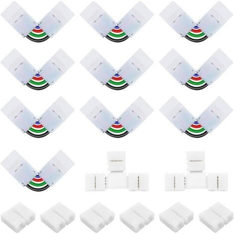 Kit de Connecteur Ruban LED 5050 4 Broches de 10mm Contenue 6 Connecteurs Gapless de 10mm, 10 Connecteurs en Forme de L de 4 Broches à Angle Réglable, 2 Connecteurs en Forme de T pour Bande SMD-Muntra (1/5)