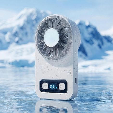 Ventilateur refroidissement TEC blanc – Semi-conducteur – 5 niveaux – USB-C – Moteur sans balais – Silencieux – Sans eau ni glaçons – Pour bureau, voyage, sport – Fraîcheur instantanée (1/4)