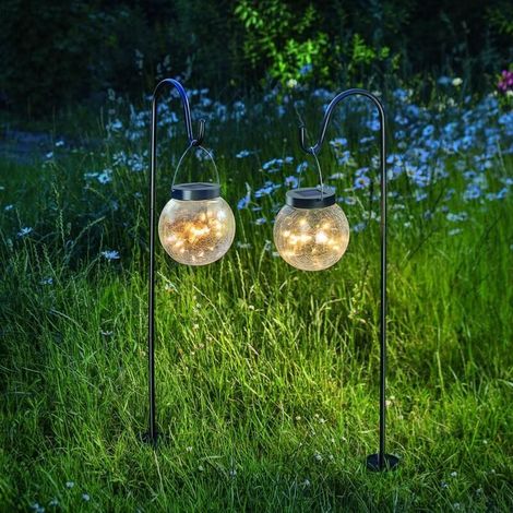 Ensemble lampes solaires suspendues mosaïque verre blanc chaud – Esotec 102314 – Jardin lumières solaires décoratives (1/5)