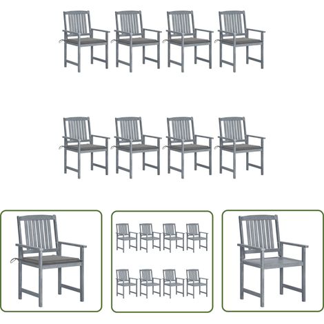 Lot de 8 Chaises de jardin avec coussins Fauteuils de Jardin Bois d'acacia solide Gris 85376 (1/5)