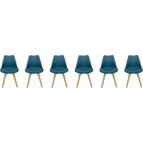 Lot de 6 chaises scandinaves. pieds bois de hêtre. chaises 1 place. bleu canard (1/5)