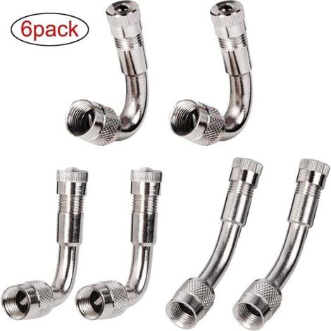 6 Pièces Pneu Valve Rallonge Va, Pneu Valve de Adaptateur, Air Pneu Valve Extension, Pneu Prolongateur Coude de Valve, pour Voiture Moto Vélo Camion, 3 Sortes (Argent)