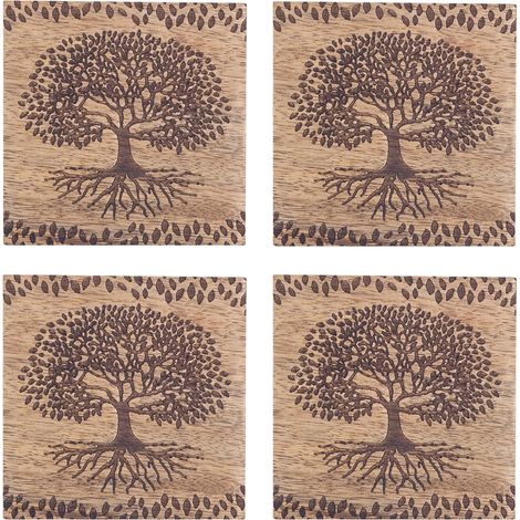 4 sous-verres arbre de vie en bois sculpté (1/4)