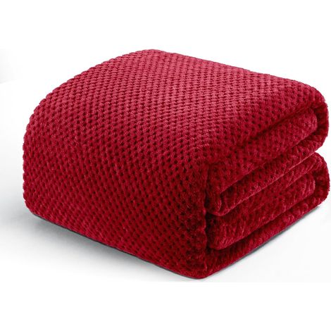 Mezcla Plaid Couverture Polaire Gaufré, 220x240 CM, Bordeaux (1/5)