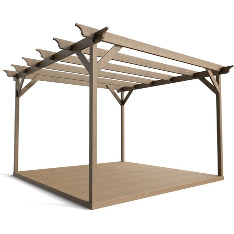 Timber Pergola and Decking Complete DIY Kit, Champion design (3m x 3m, Rustic brown finish) (1/4)