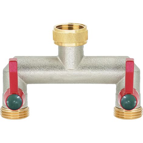 Répartiteur d'eau 2 voies pour raccordement simultané de deux appareils, laiton nickelé 3/4" avec vannes à bille, régulateur de débit et verrouillable, lot de 10 pièces