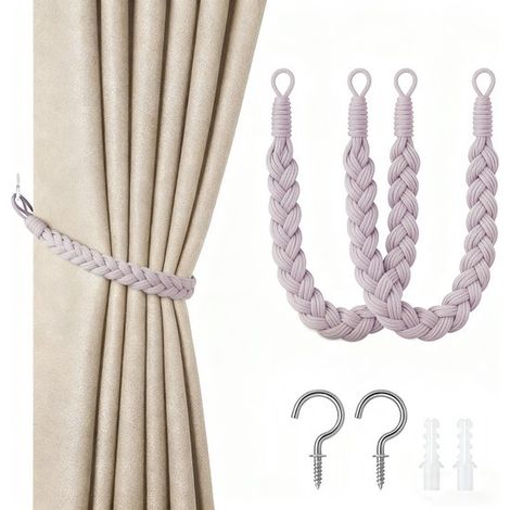 Confezione da 2 nastri per tende,corda per tende da 60 cm con fibbia,nastri per tende intrecciati a mano,nastri per tende ritorti (1/5)