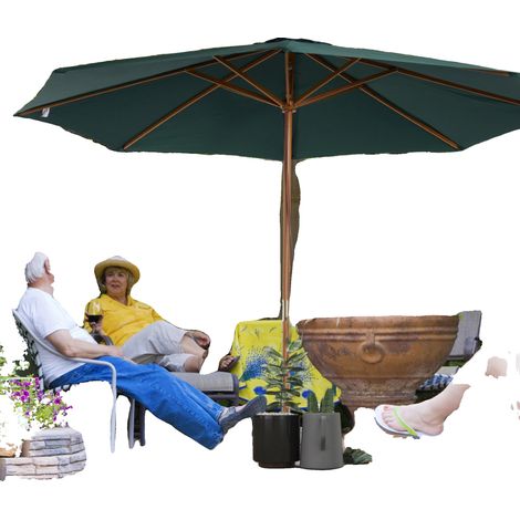 Parasol, Poteau en Bois, Système de Poulie à 8 Tiges, vert (1/5)