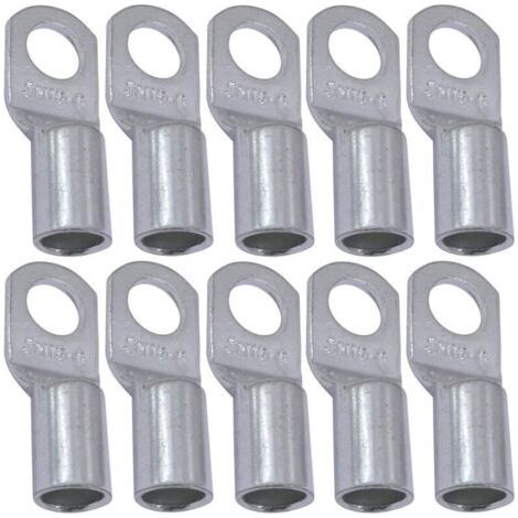 Packung mit 10 röhrenförmigen Crimp-Kabelschuhen – Öse – Ø 6 mm – unisoliert – für 16 mm² Leiterquerschnitt – Kabelverbinder – Klemmung – silberfarben