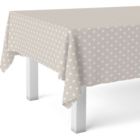 Nappe Toile cirée Lavable rectangulaire 260x140 cm Pois Beige (1/4)